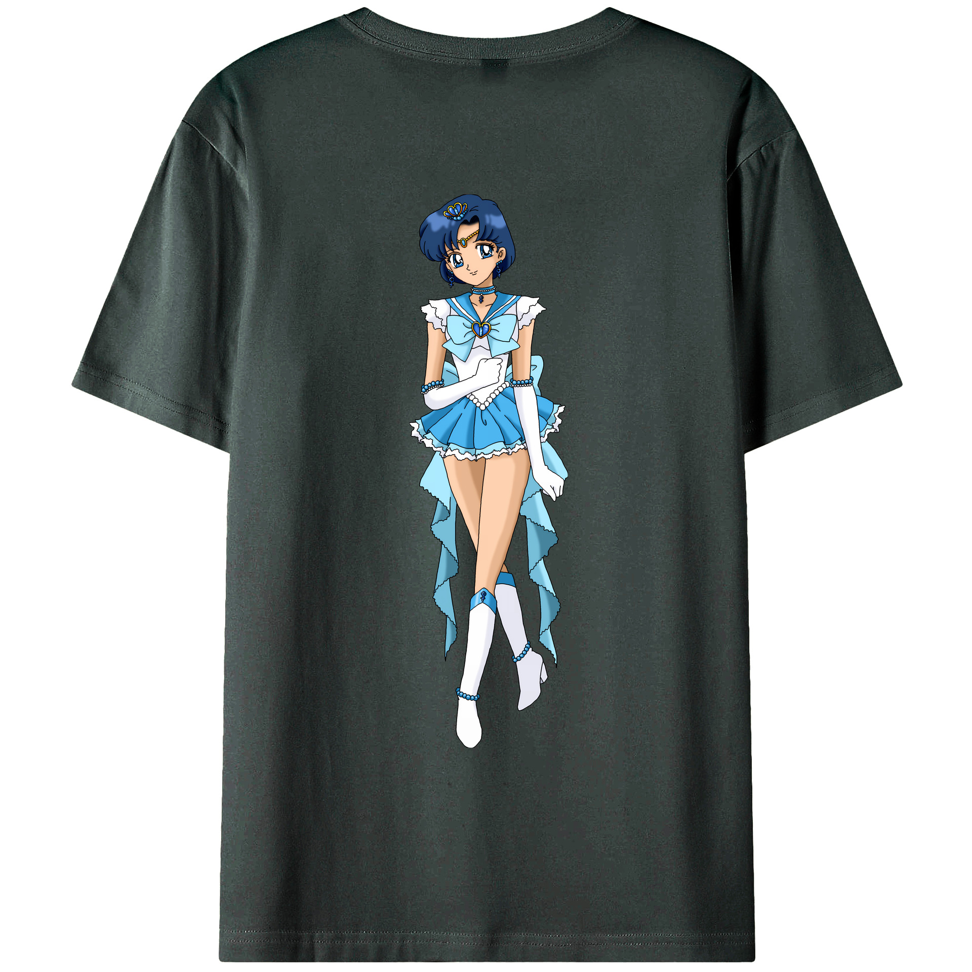 （画像用） 美少女戦士セーラームーン 水野 亜美 みずの あみ Sailor Moon Mizuno Ami 綿100％ メンズ半袖Tシャツ（バックプリント） 通気性